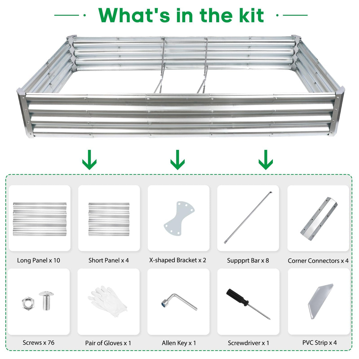 JERIA raised bed with eight stabilizing bars adds sturdy support.