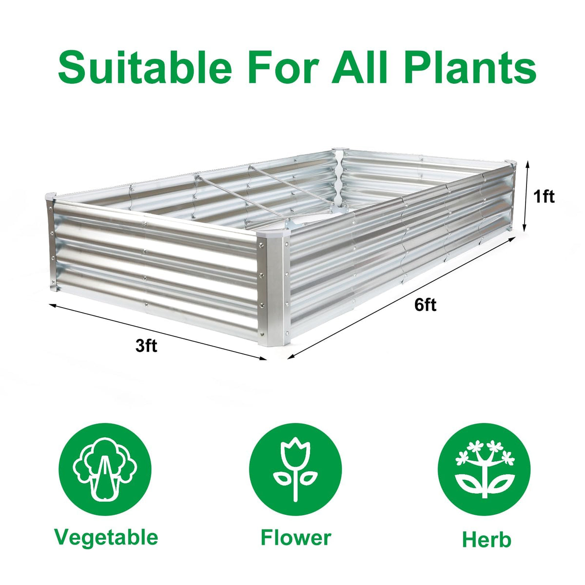 JERIA galvanized raised bed open base promotes drainage and healthier soil.