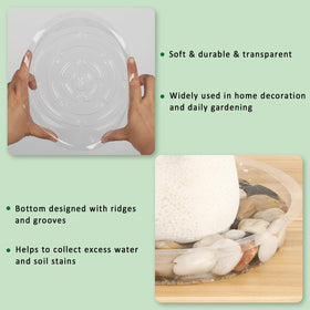 JERIA indoor-outdoor saucer withstands weather without cracking.