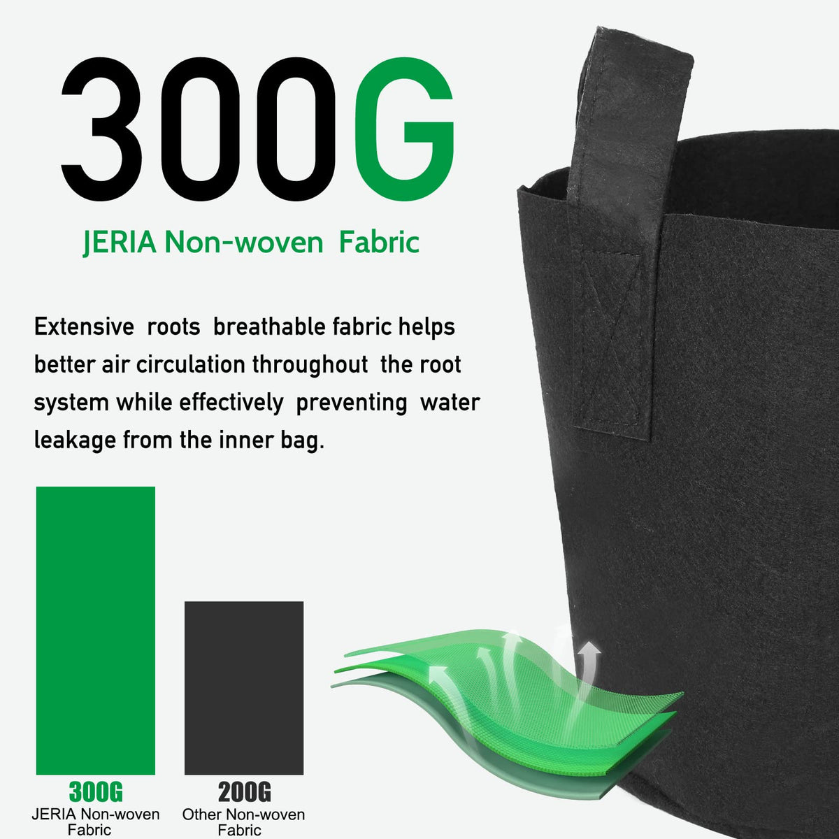 JERIA nonwoven grow bags demonstrating drainage-friendly fabric
