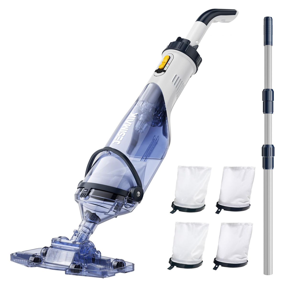 JESIMAIK handheld pool vacuum delivers strong suction for quick above-ground pool cleaning.