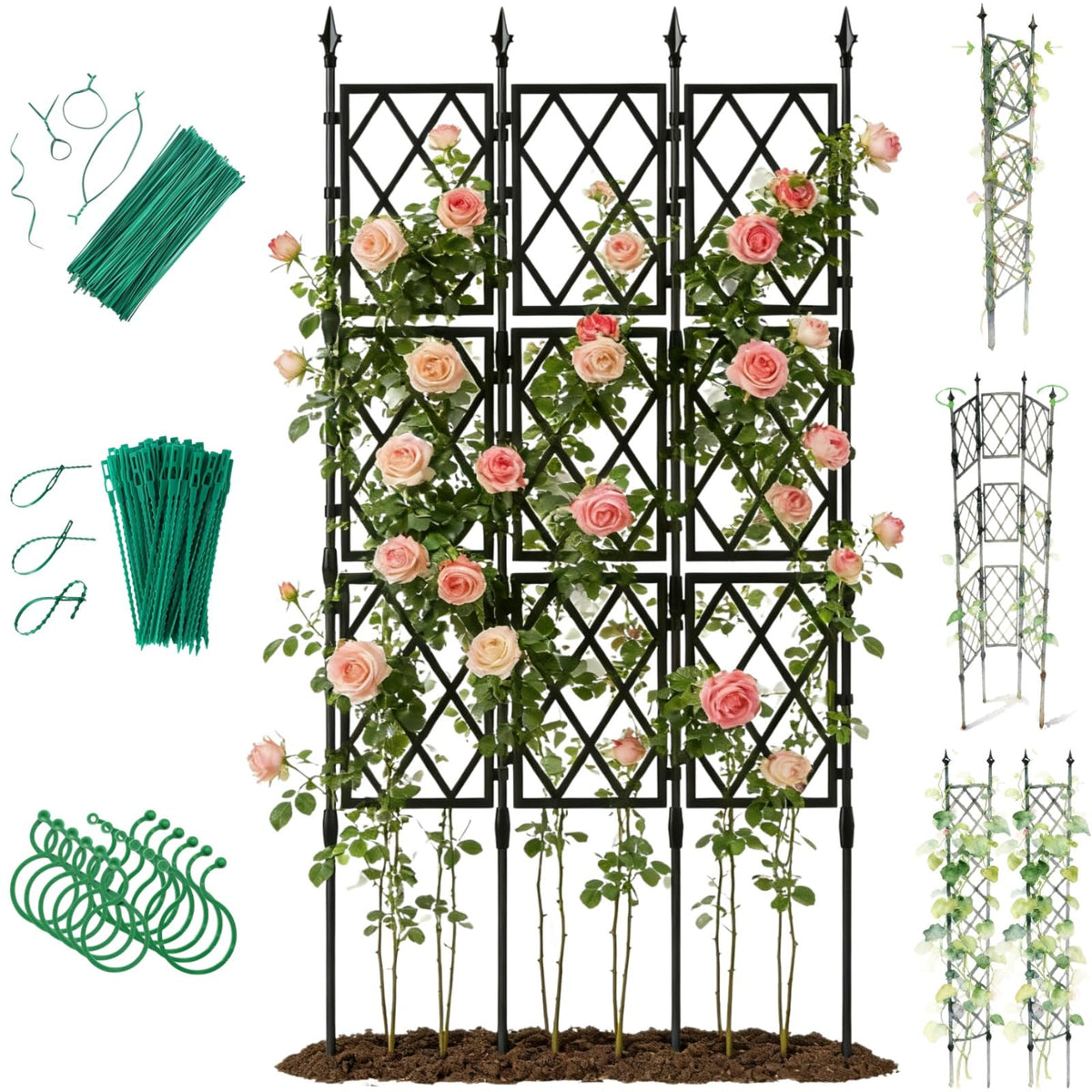 Jesosia Garden Trellis with 65-inch height supports tall roses and vines