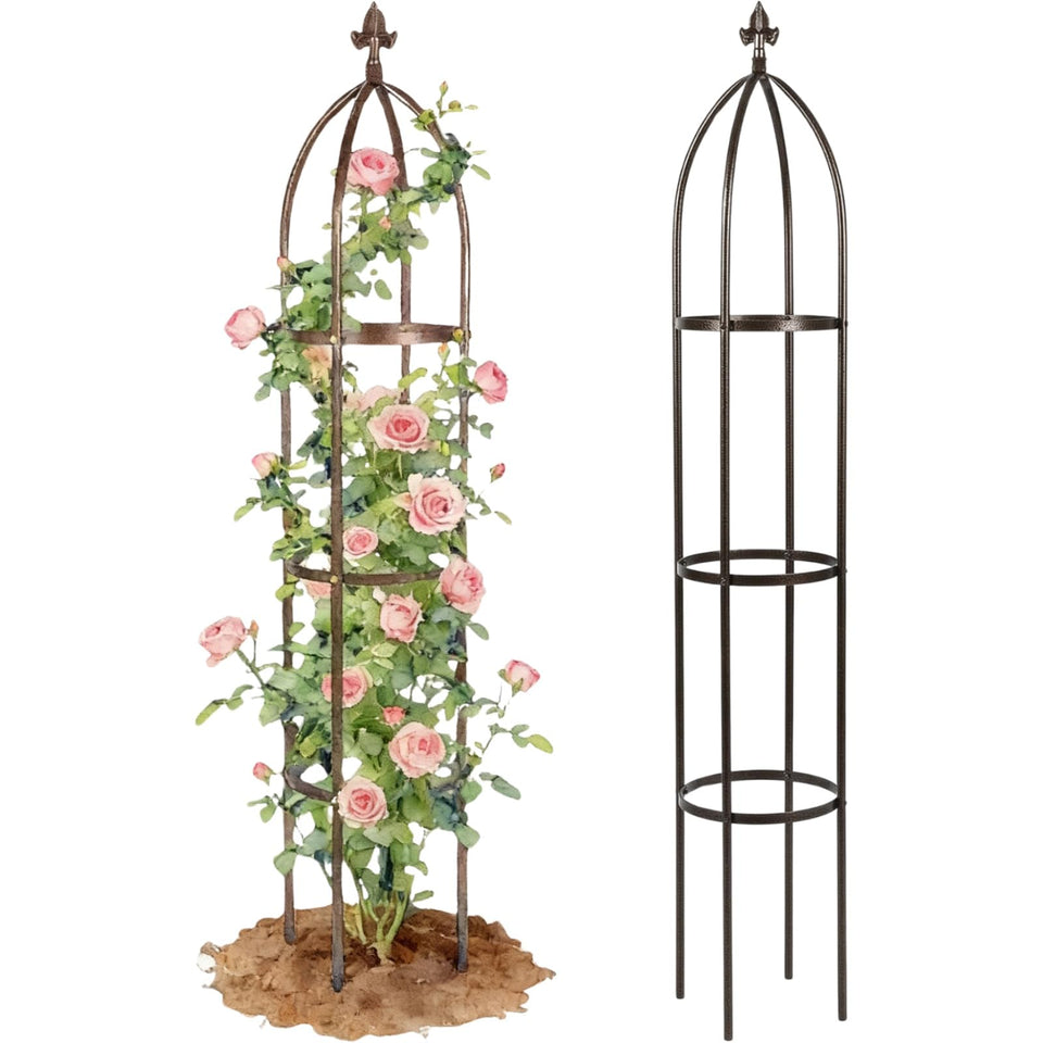 Jesosia obelisk trellis 63-inch tall for vertical climbing plants and garden focal point.