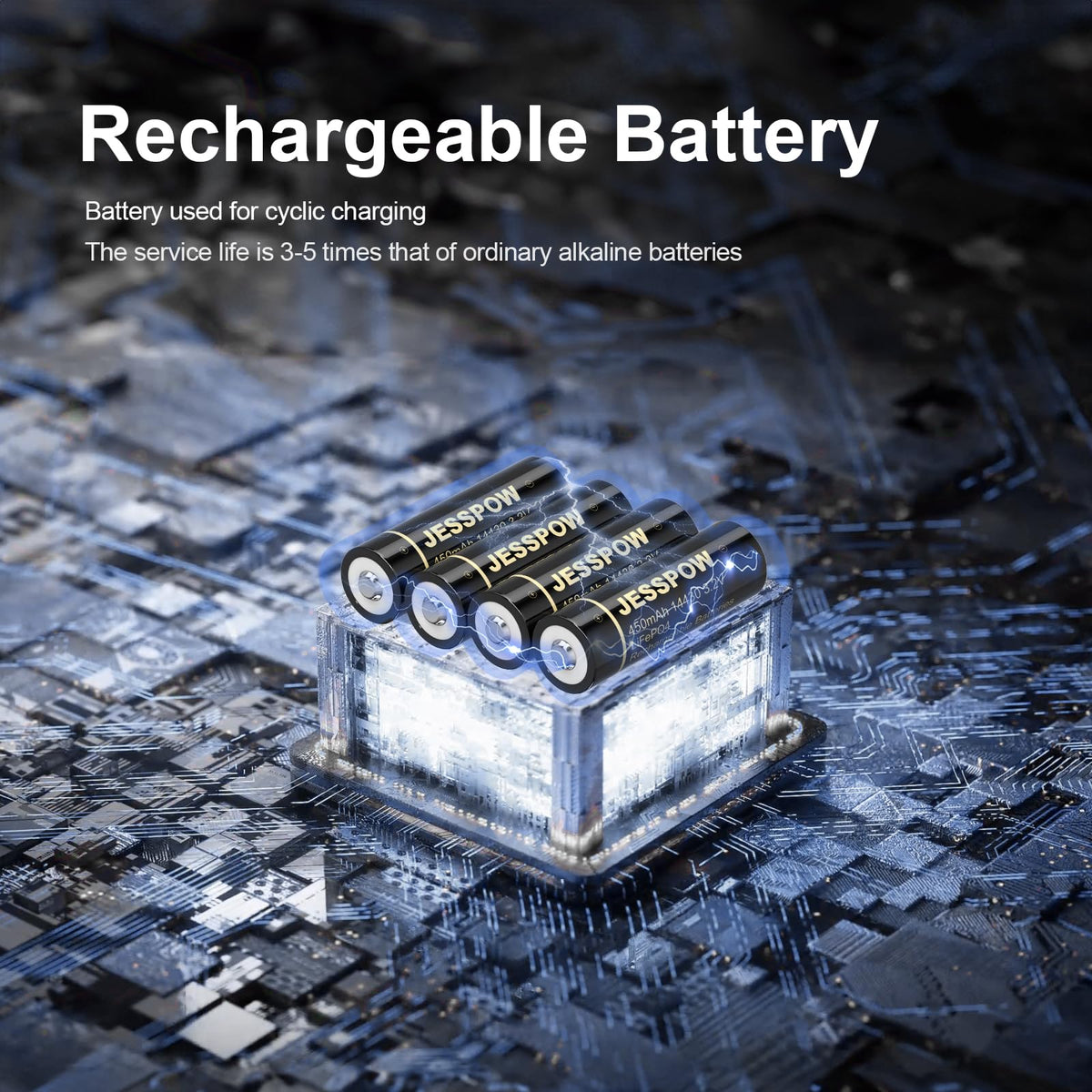JESSPOW 14430 battery capacity 450mAh, extended run for solar lights and gadgets
