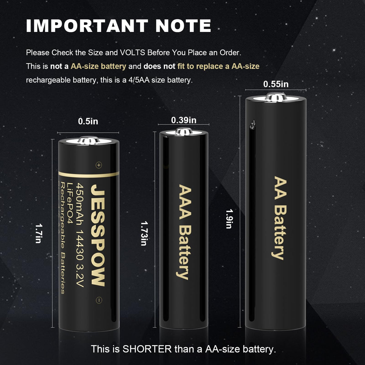 JESSPOW 14430 battery side view, LiFePO4 chemistry compact and versatile for gadgets