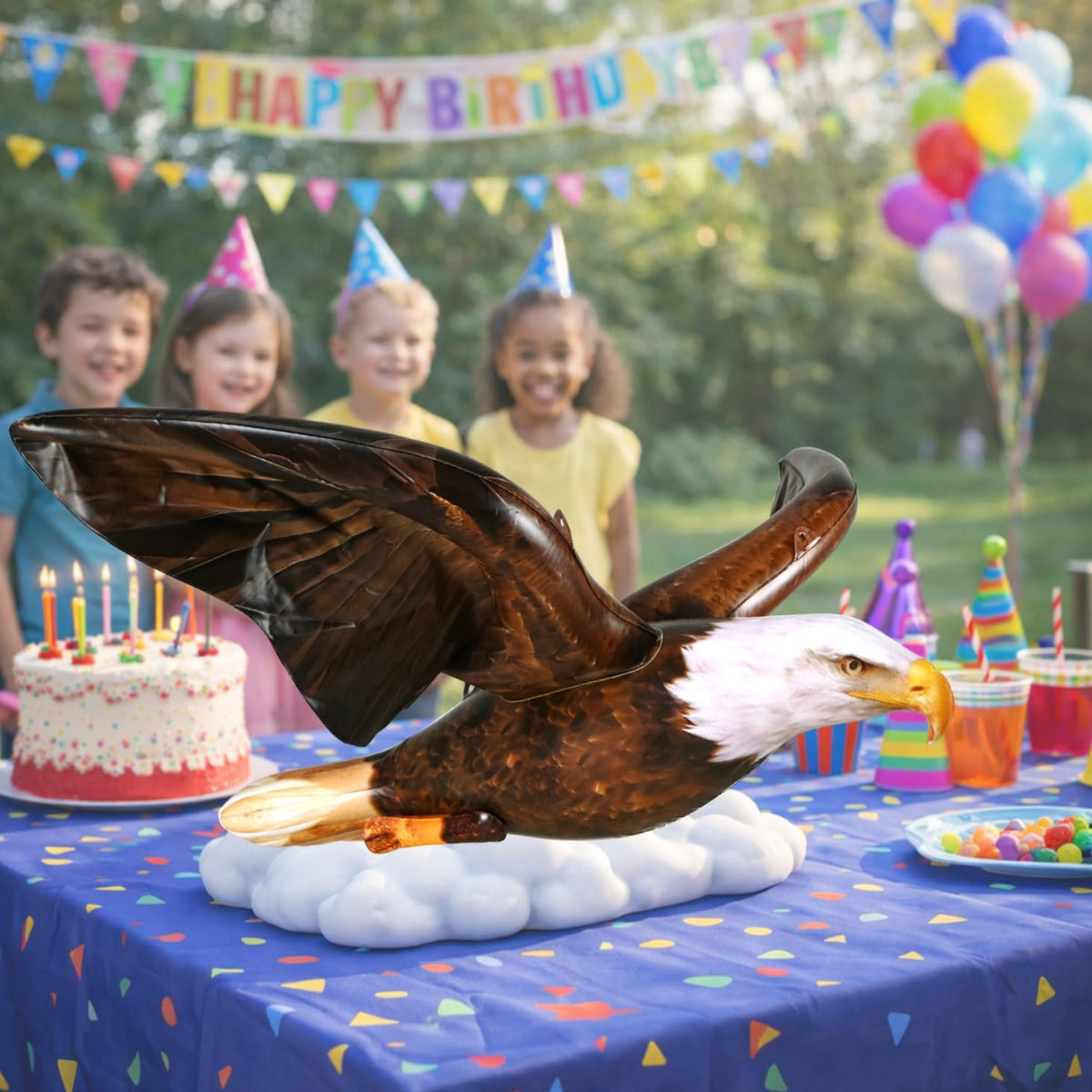 Jet Creations dark brown bald eagle inflatable suitable for outdoor decor.