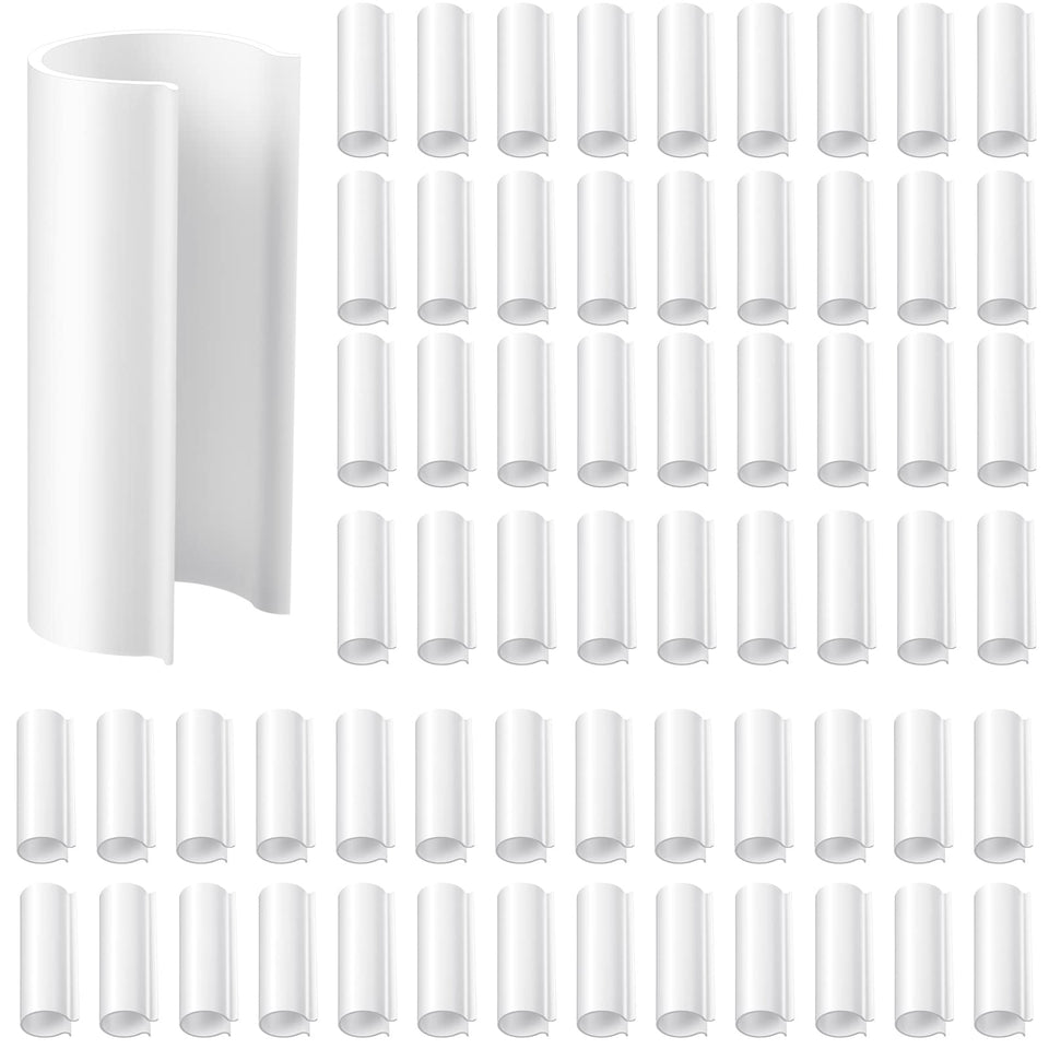 Jetec 64-piece PVC pipe clips on greenhouse tubing showing secure installation