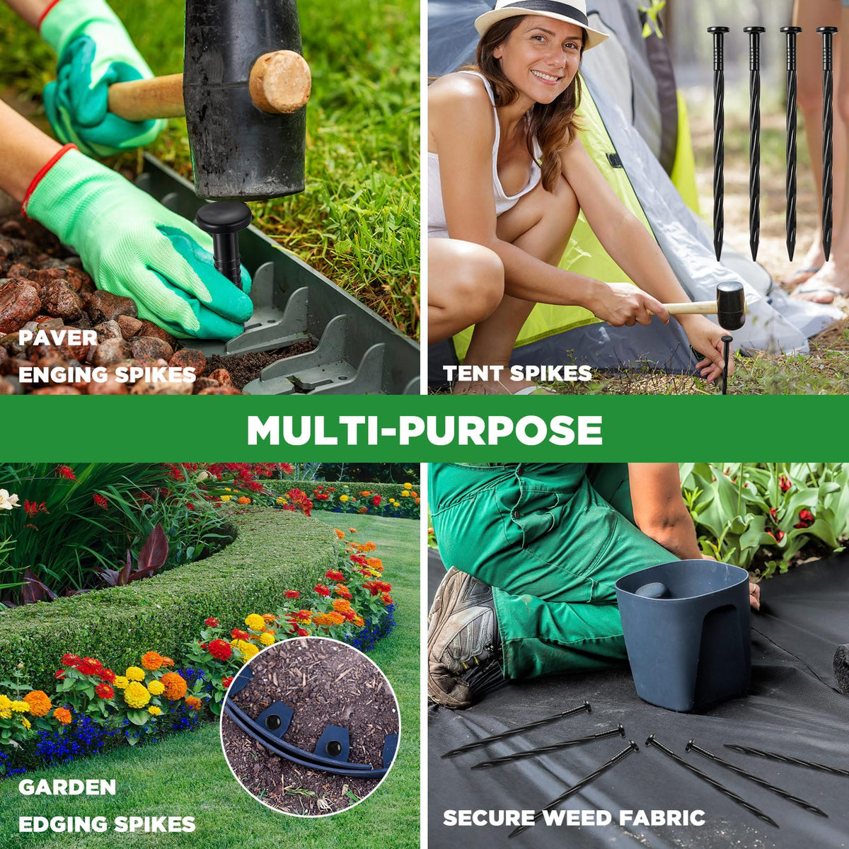 Jetec 8 inch edging spikes enable easy do-it-yourself lawn projects.