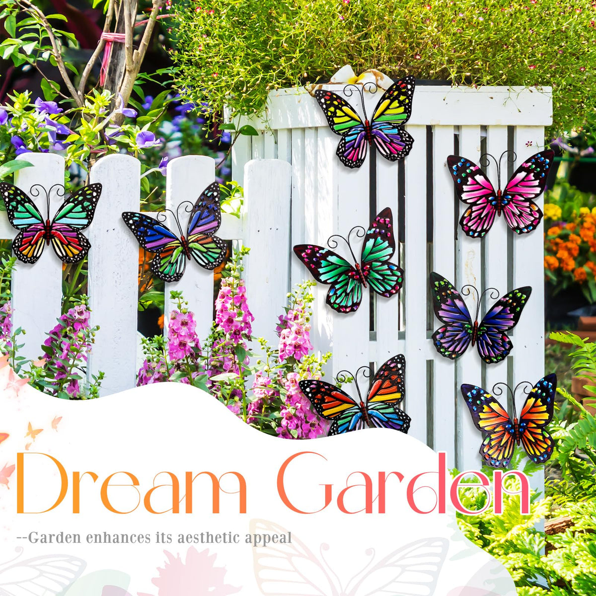 Jetec 8-piece metal butterfly decor with wall hooks for easy outdoor mounting