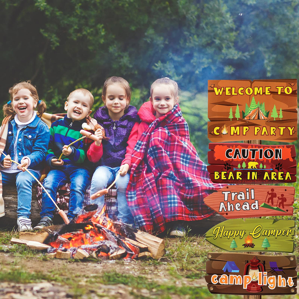 Jetec camping signs wall and door backdrop for memorable photos.