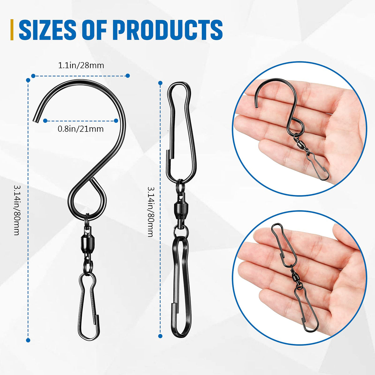 Jetec dual swivel hook in stainless steel supports sturdy, rust-resistant hanging.