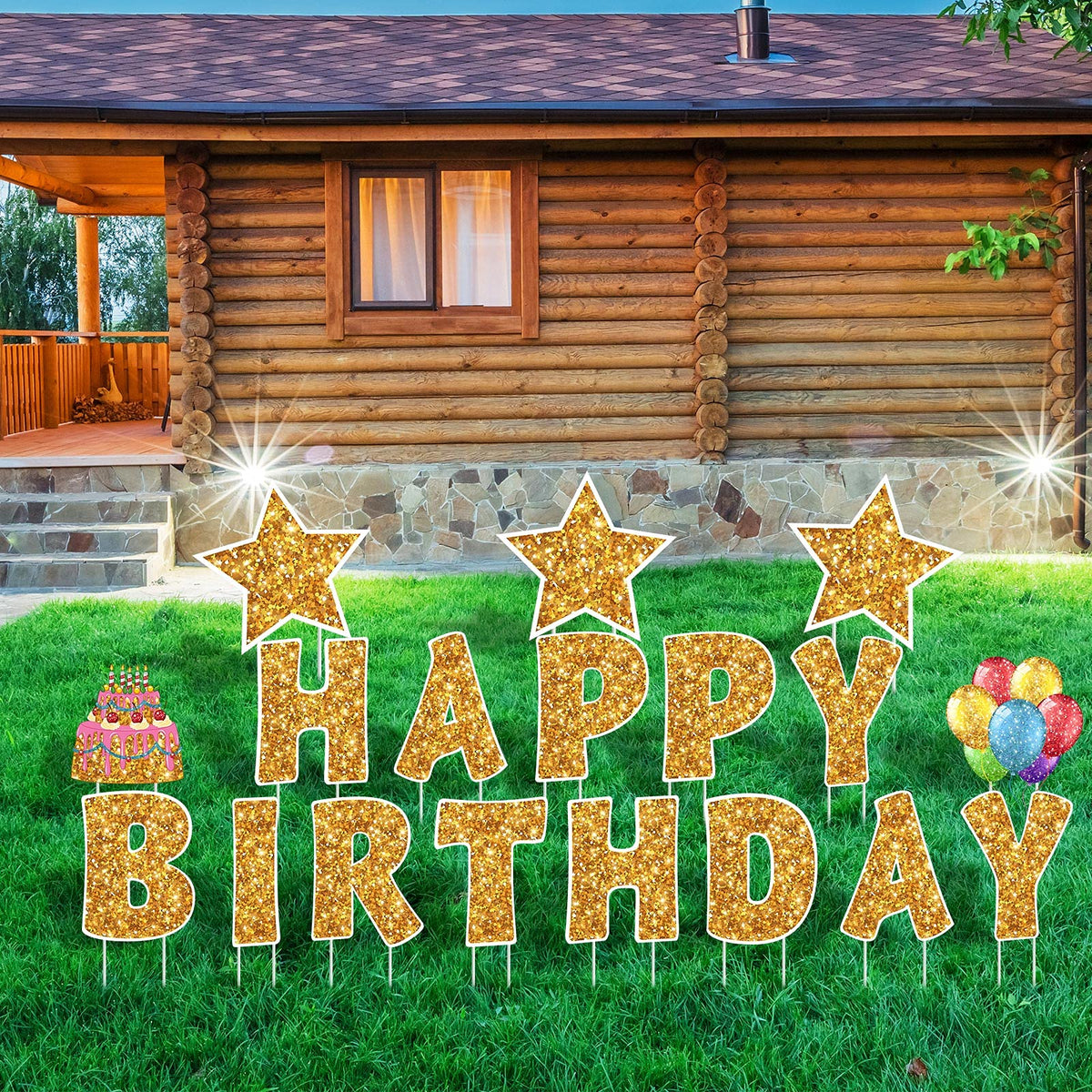 Jetec Lawn decor yard signs enhance birthday ambience.