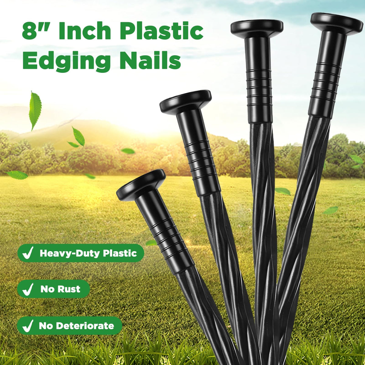 Jetec spiral nails support multi-purpose garden edging and weed barrier setups.