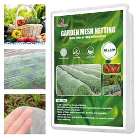 Jevrench ultra-fine garden netting protecting crops on a 4x10 ft frame.