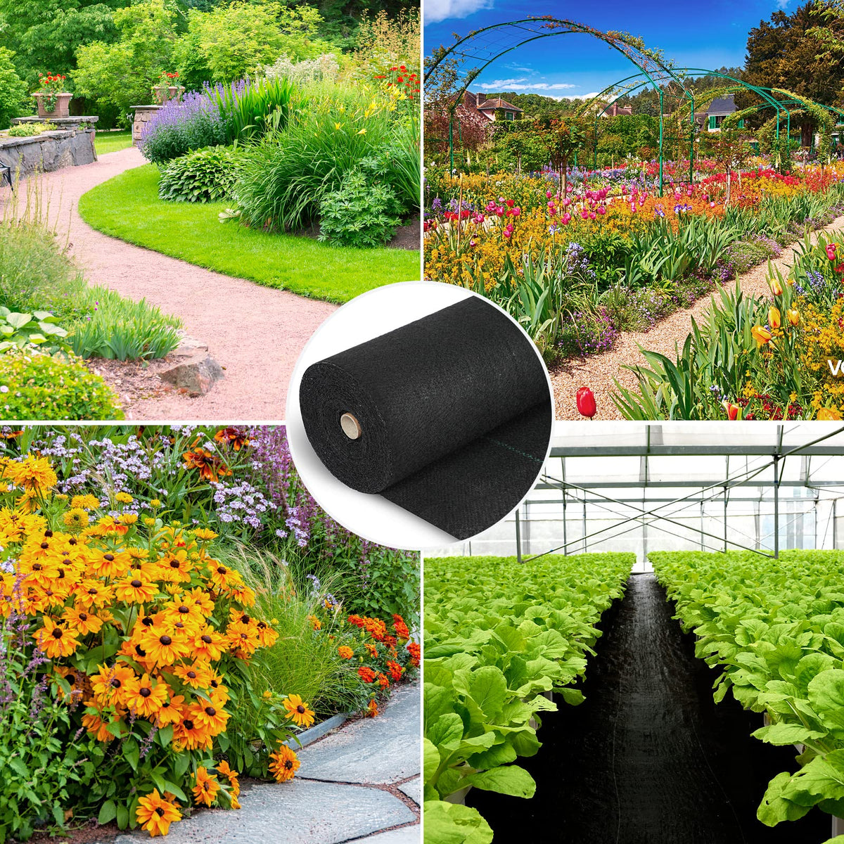 Jevrench outdoor weed-control fabric protects lawns and shrub beds from unwanted growth.