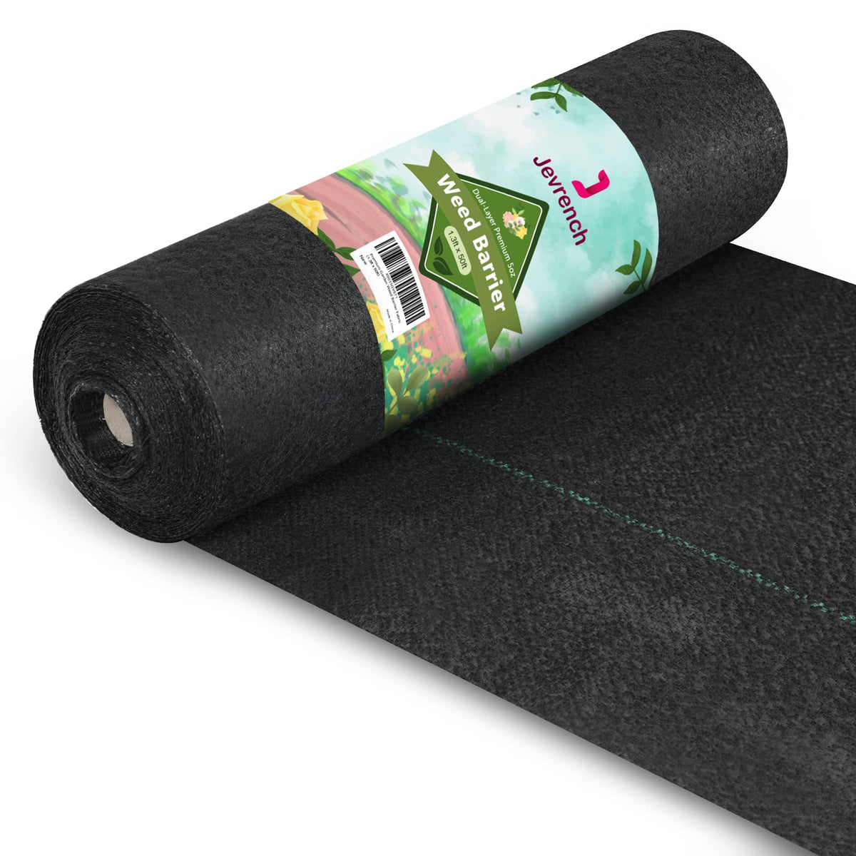 Jevrench weed barrier fabric 5oz roll blocks weeds while promoting soil airflow.