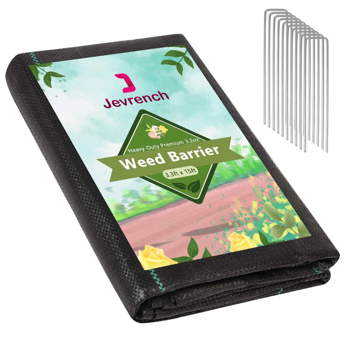 Jevrench weed barrier fabric: heavy-duty protection for garden beds.