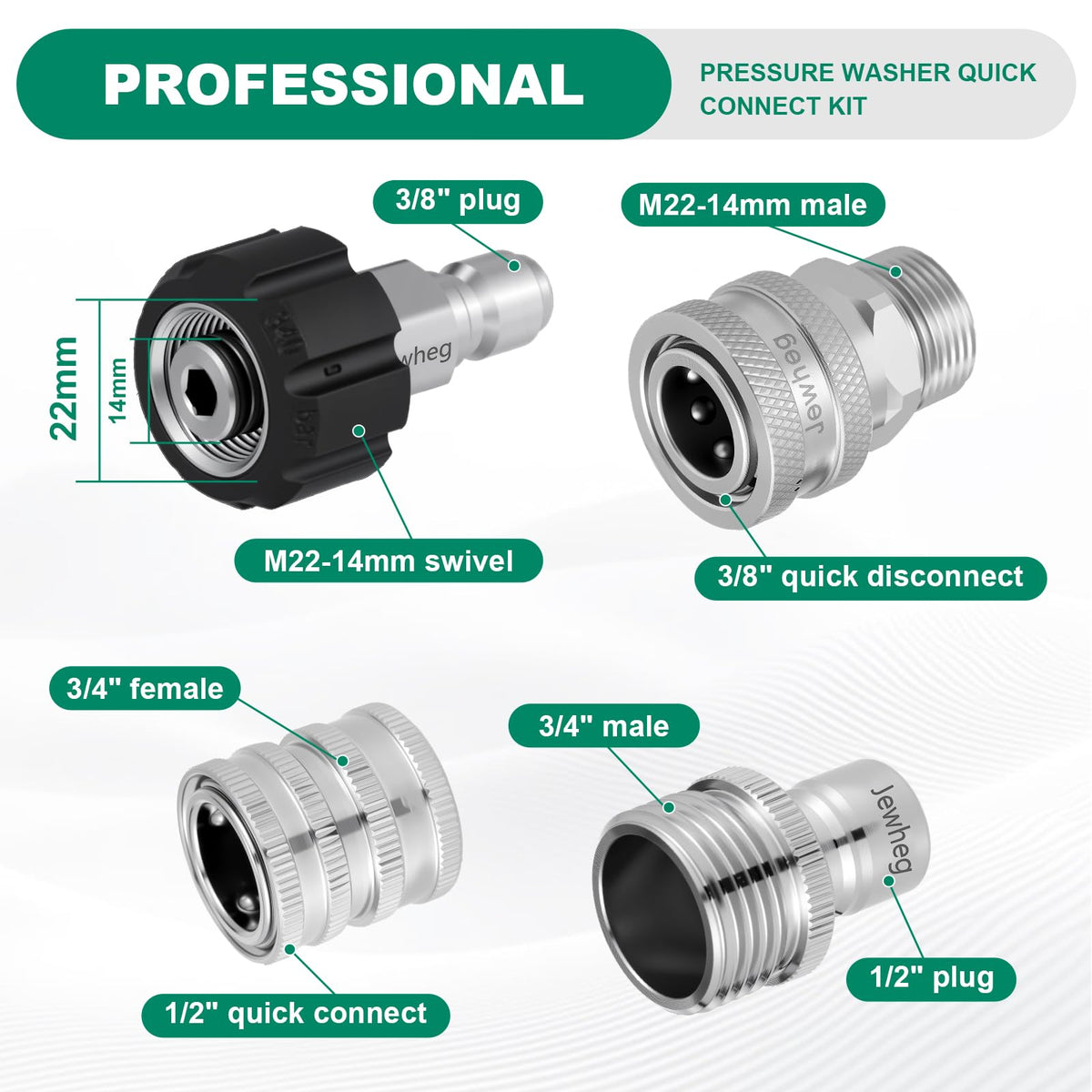 M22-14 swivel quick-connect assembly for smooth rotations and leak-free setup