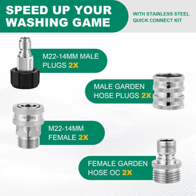 Stainless steel adapter set for durable pressure washing connections