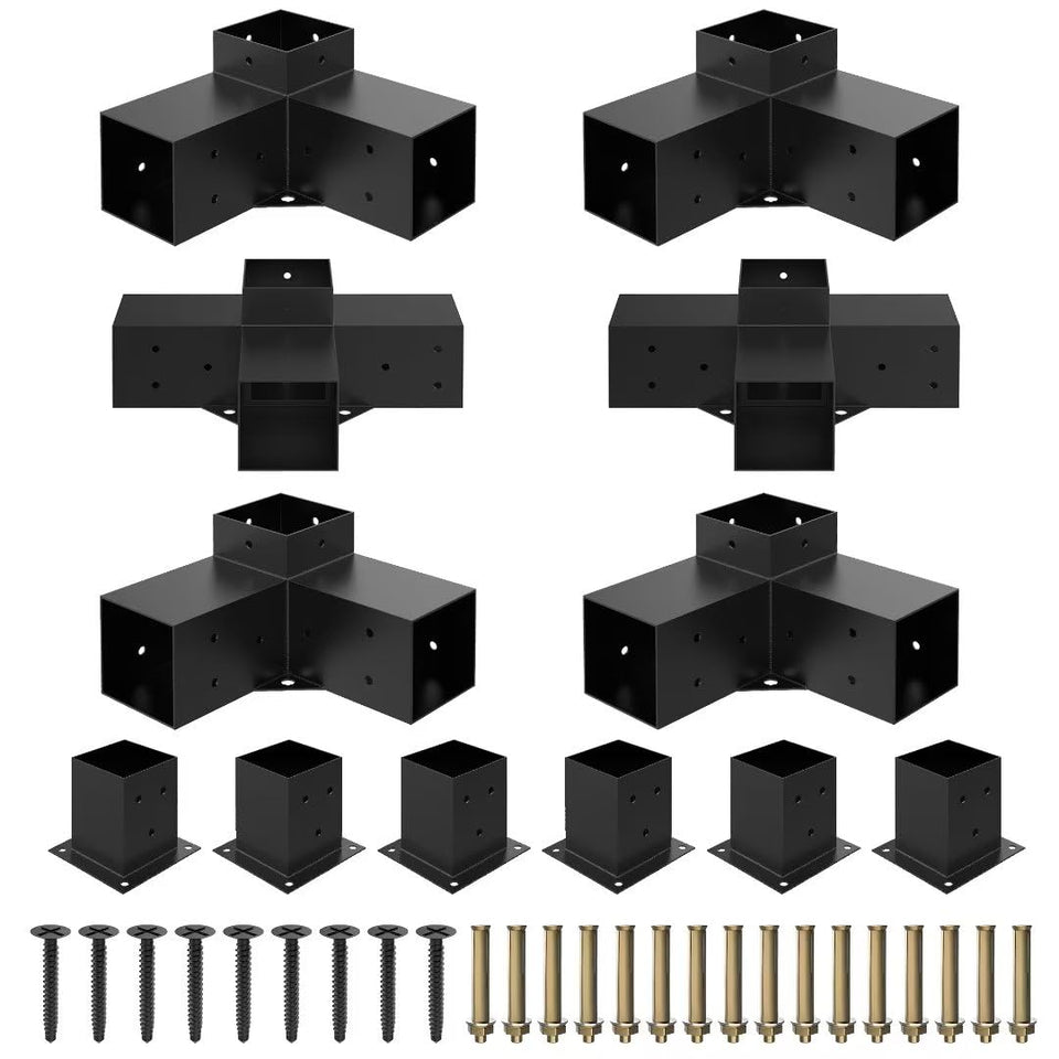 JEXALINE pergola brackets in 2.5mm steel for durable outdoor framing.