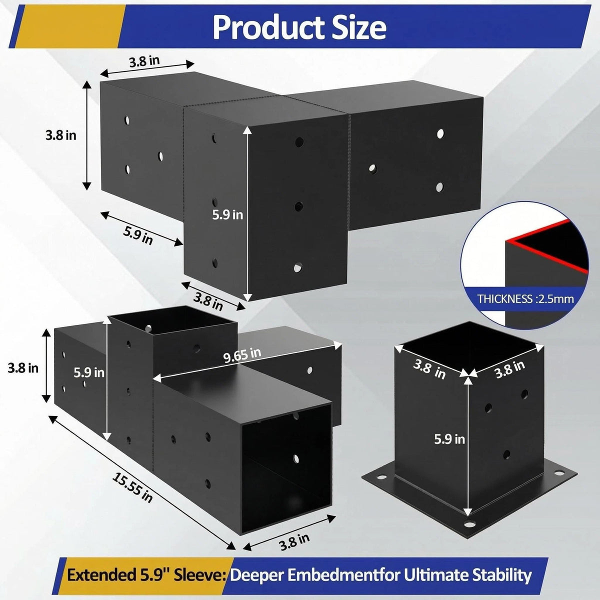 Extended 5.9-inch design improves weight distribution on pergolas.