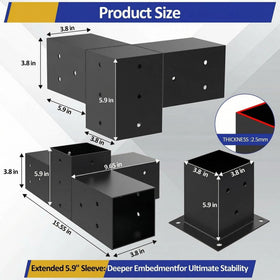 Extended 5.9-inch design improves weight distribution on pergolas.