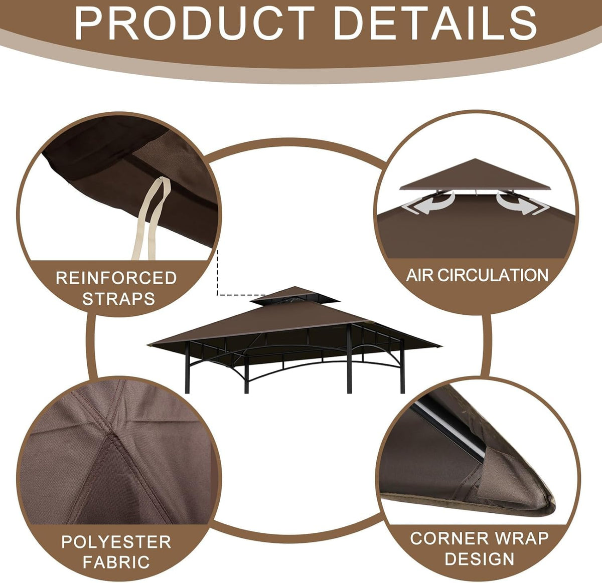 Jexlundo easy-remove handles simplify replacing the canopy between gatherings.