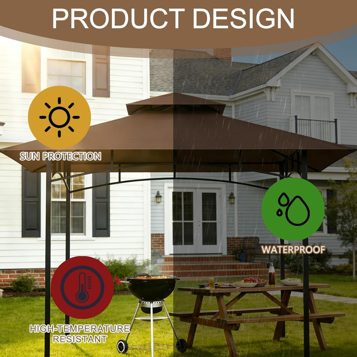 Jexlundo PU-coated exterior resists rain, helping you stay dry while grilling.