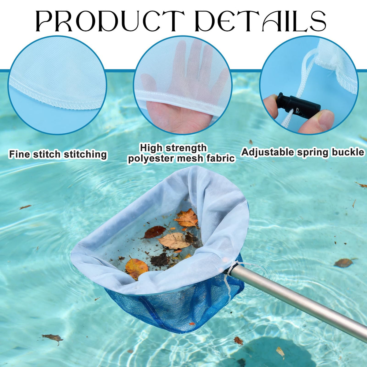 Jeyeou adjustable 66x56 cm net fits deep pool skimmers securely