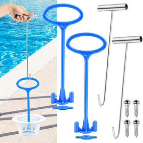 Jeyeou blue skimmer basket handle enables safe, hands-free debris removal.