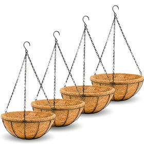 JFFLYIT 8-inch metal hanging basket four-pack for outdoor storage and vertical gardening.