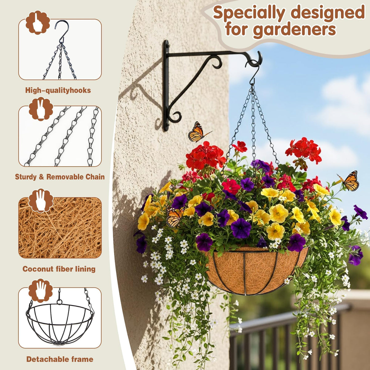 JFFLYIT coconut liner with water-retaining layer helps plants in sun and wind.