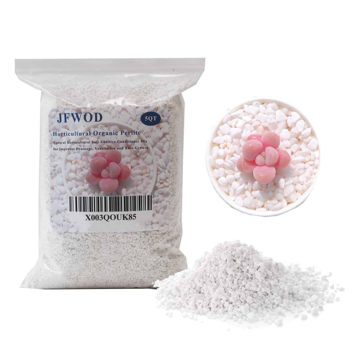 JFWOD Organic Perlite 5qt package improves drainage for thriving pots.