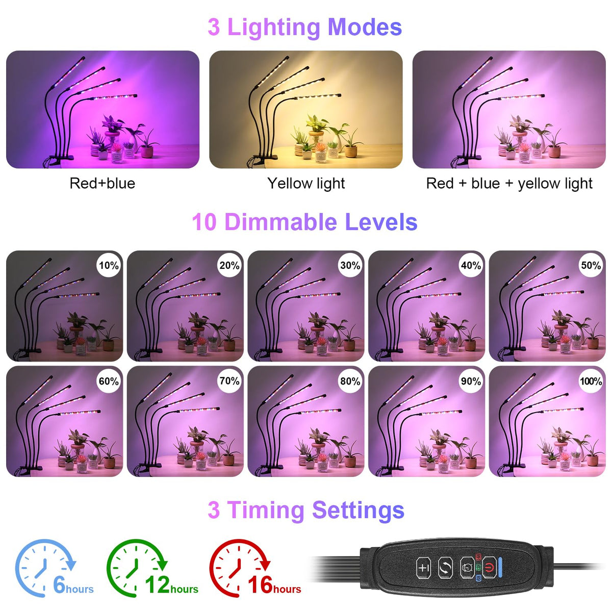 JhauvMw timer interface showing 6/12/16 hour cycles for consistent lighting