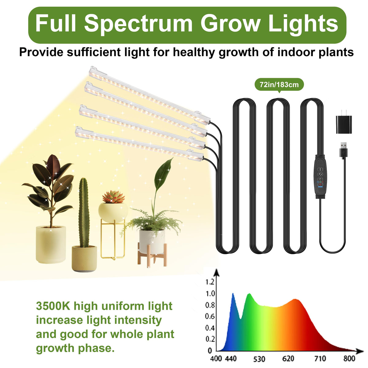 JhauvMw grow light strip with three-mode dimming supports seedling to bloom stages