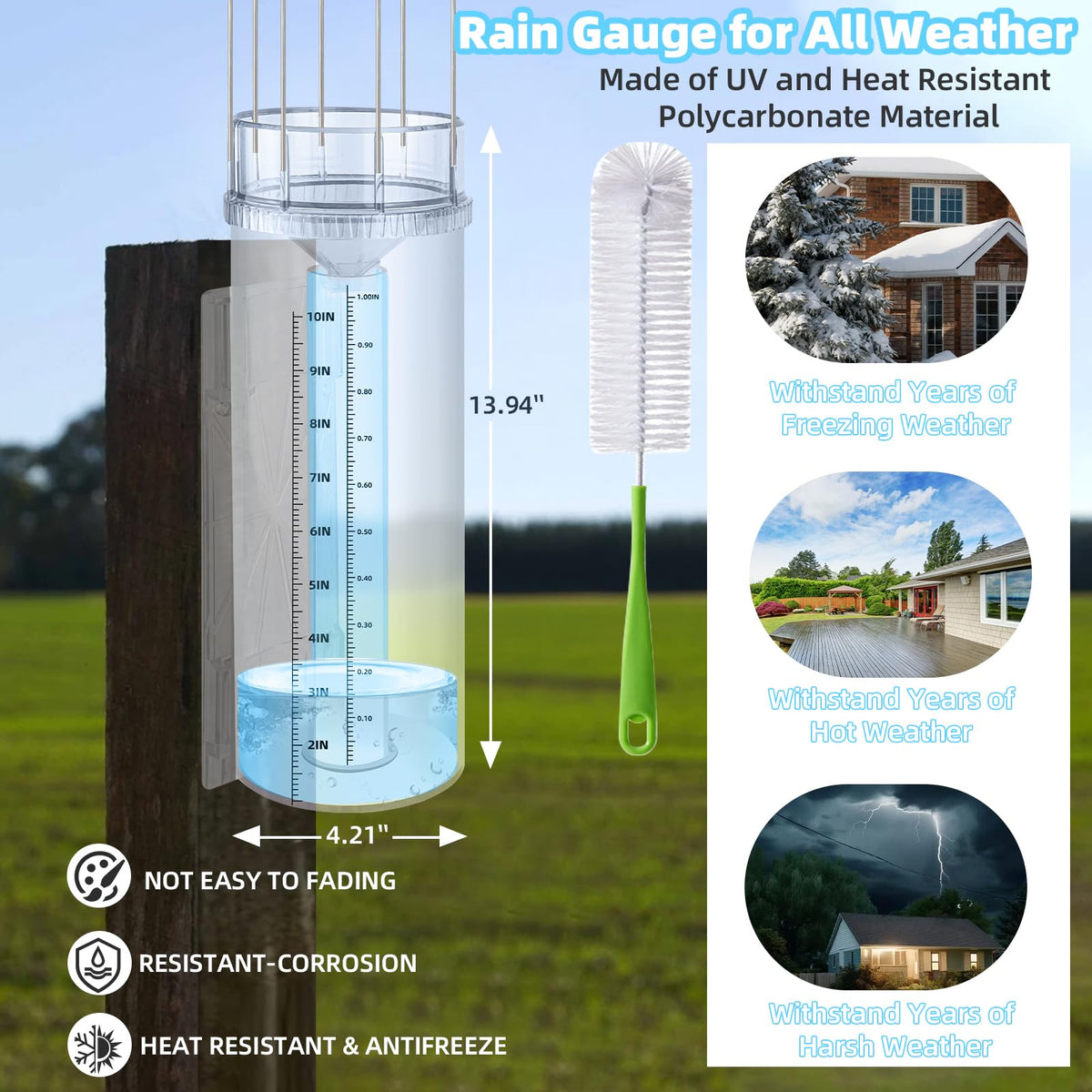 JIANBENKJ rain gauge featuring bird-proof rods to protect readings in the yard.