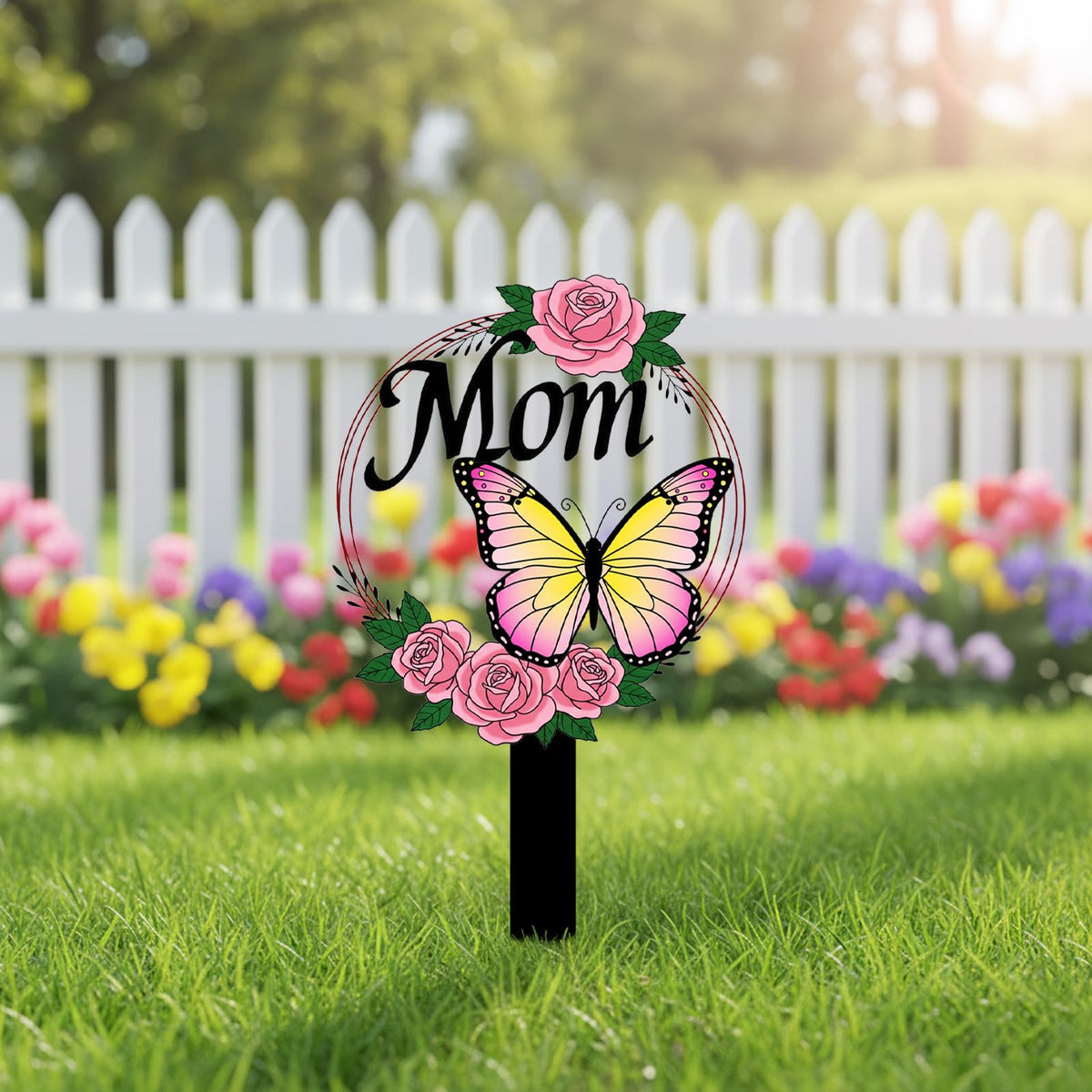 Jiasku butterfly memorial stake planted in garden for quick, secure outdoor placement.