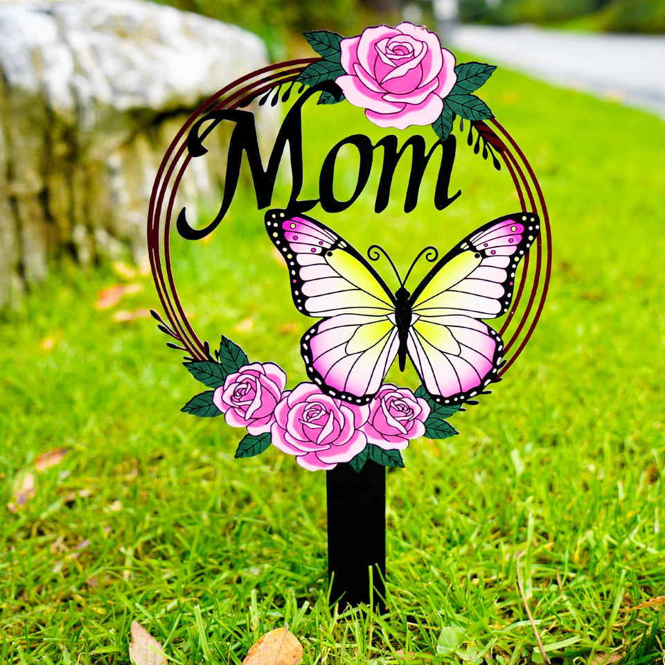 Jiasku butterfly mom memorial stake in the ground, durable outdoor tribute.