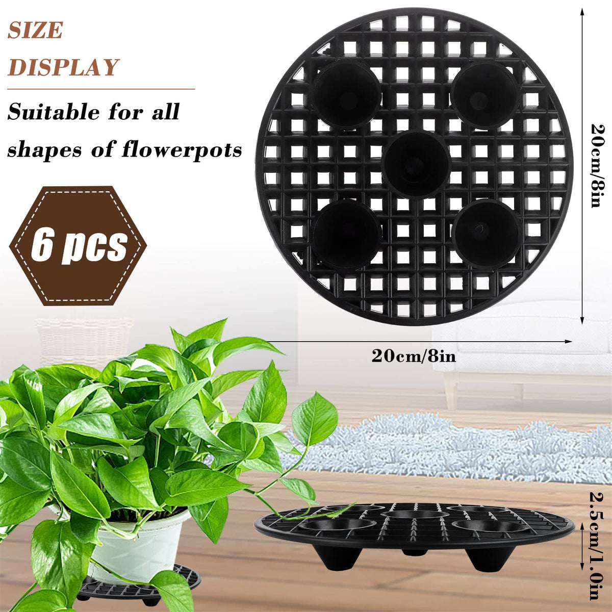 JiaUfmi heavy-duty black round stand raises pots for indoor or outdoor use.