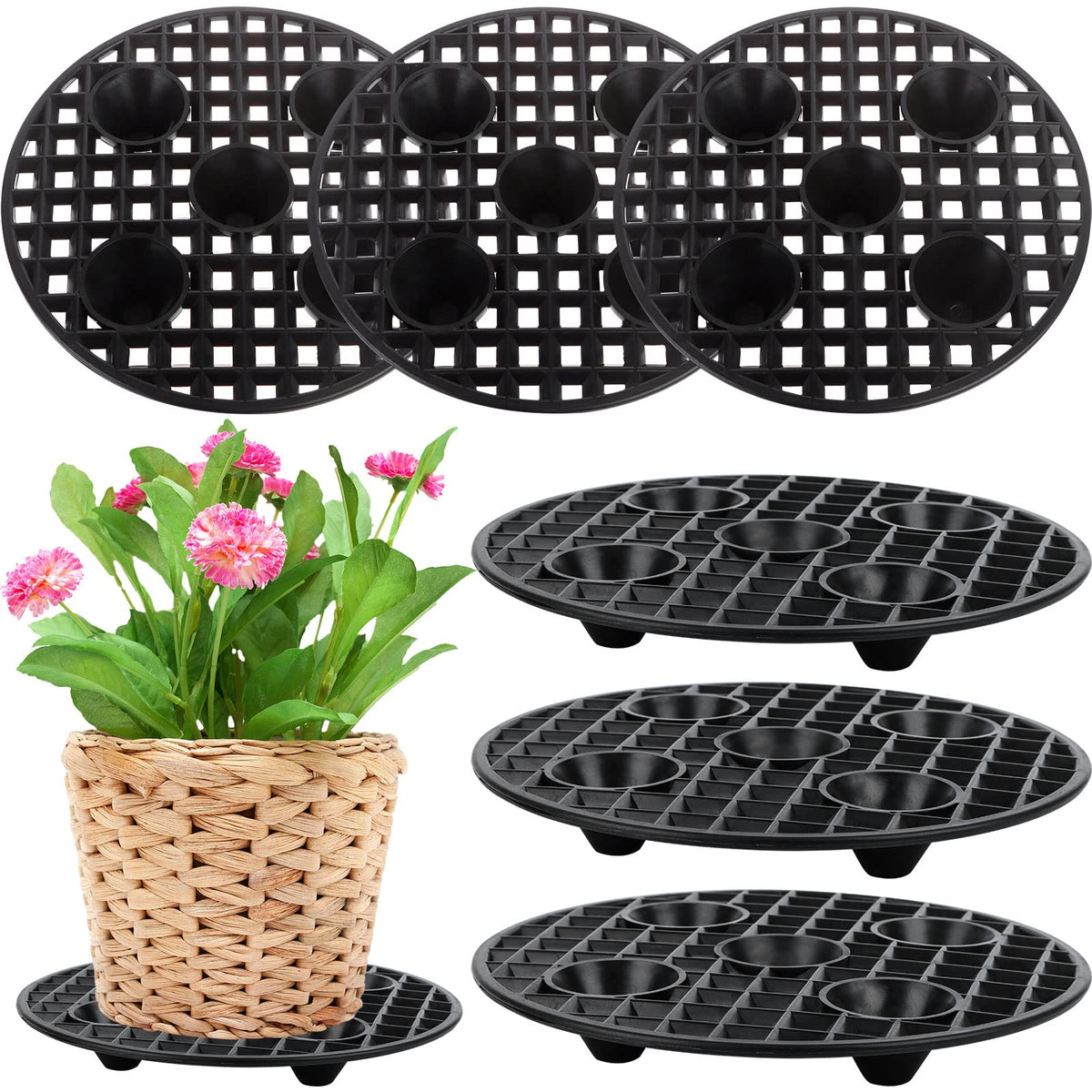 JiaUfmi plant pot elevator set of six elevates pots and protects floors.