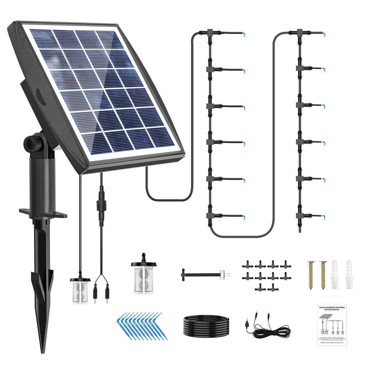 JIYANG solar irrigation kit front view showing compact, easy DIY setup for pots