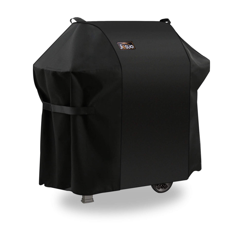 Jiesuo 7106 front view cover for Weber Spirit and Genesis grills provides durable outdoor protection.