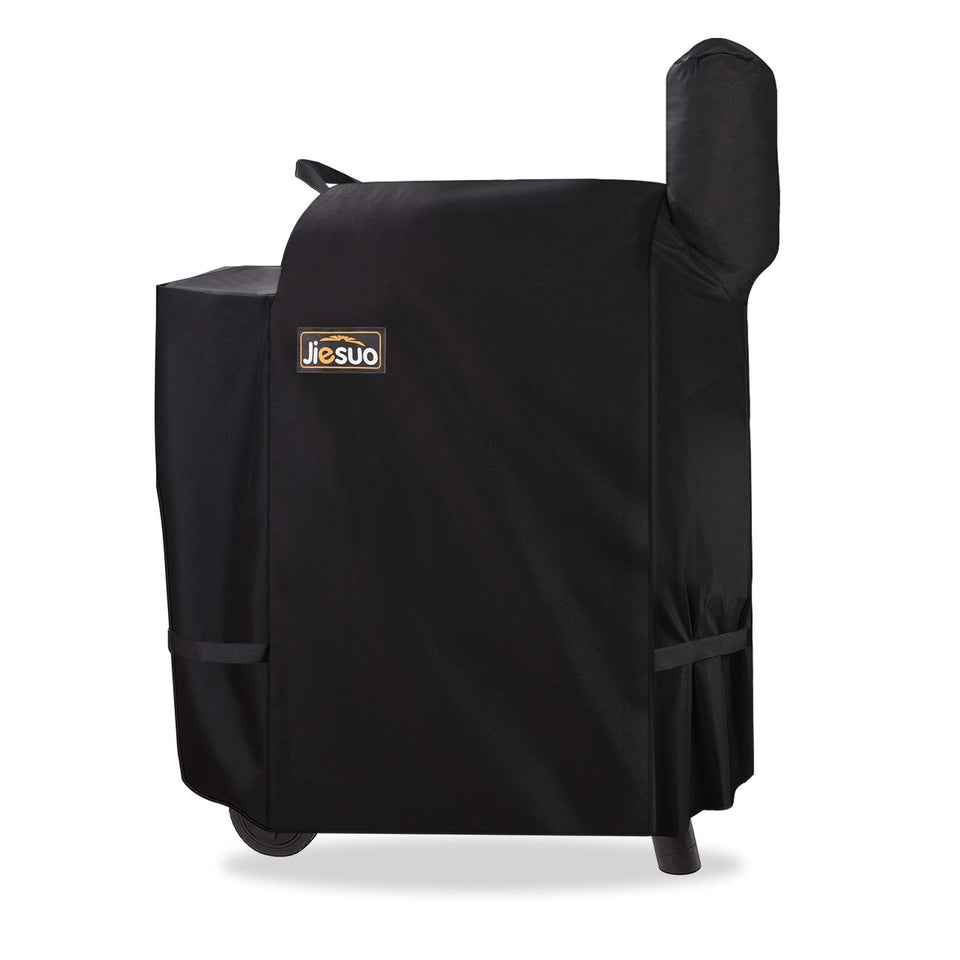 Jiesuo grill cover mounted on Traeger Pro 22 for secure fit and weather protection.