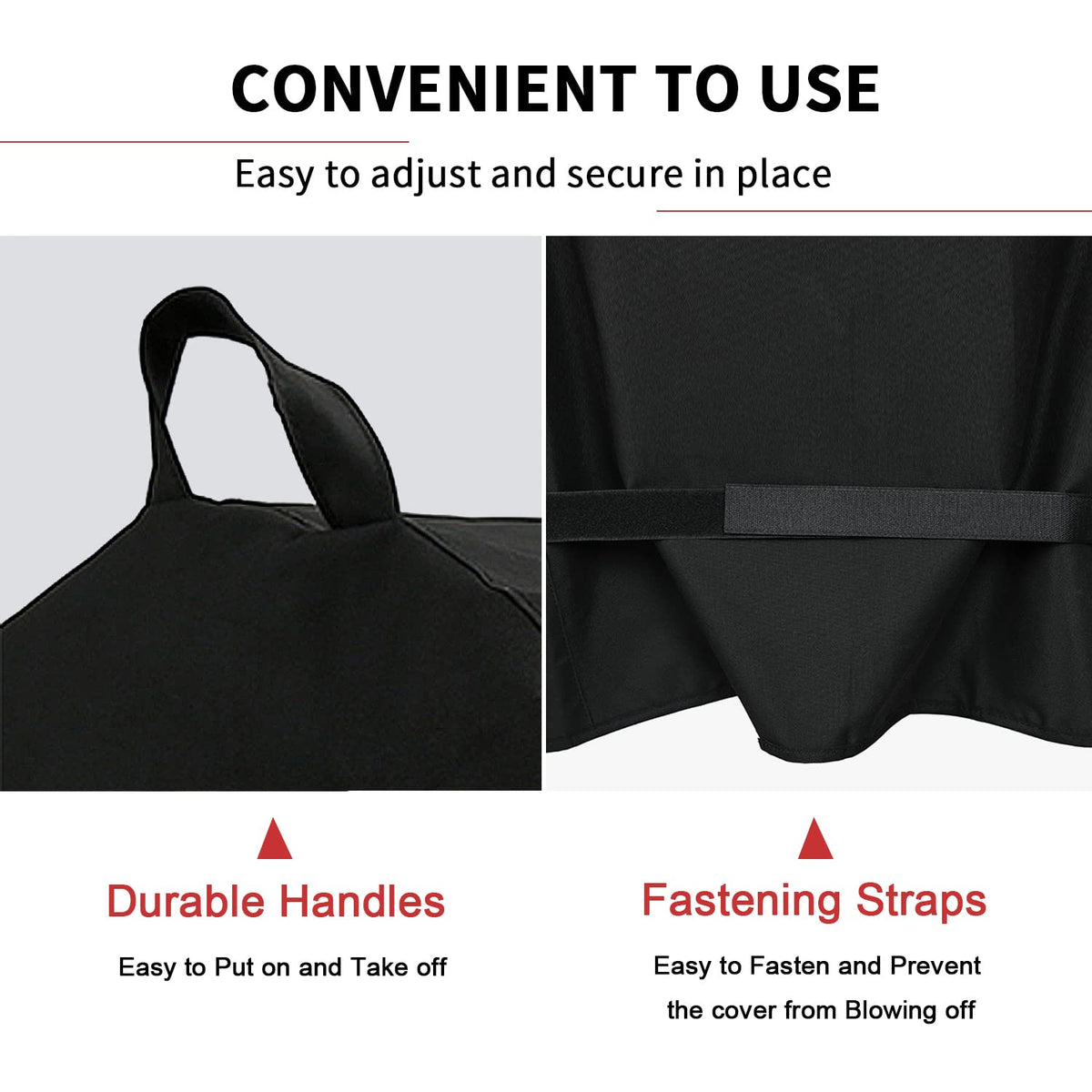 Jiesuo grill cover showing velcro straps and handles for easy securing.