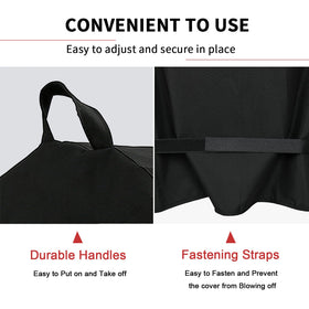Jiesuo grill cover showing velcro straps and handles for easy securing.