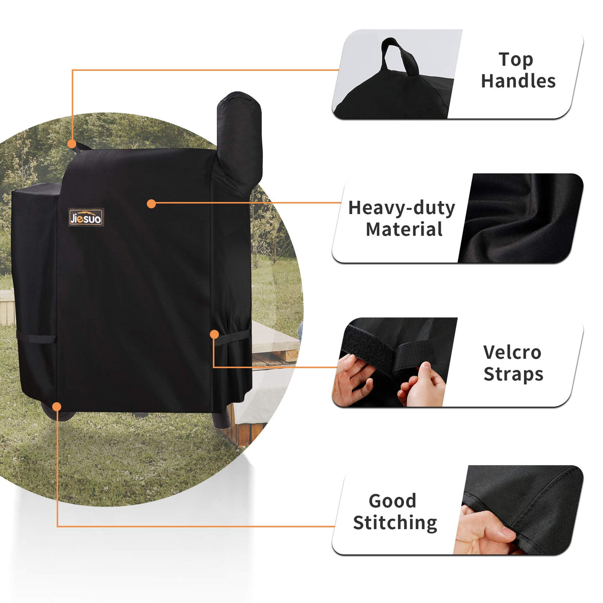 Jiesuo grill cover waterproof layer detail highlights soft, durable rain protection.
