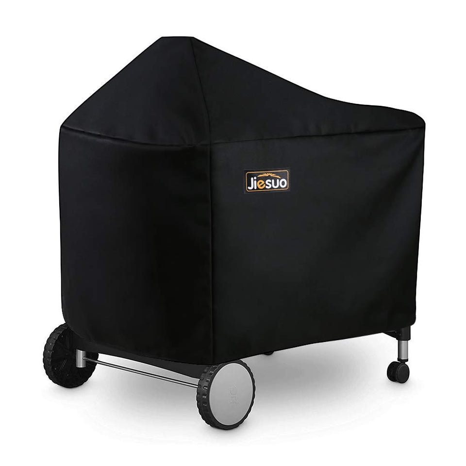 JIESUO grill cover on Weber Performer 22-inch front view protects from rain and sun