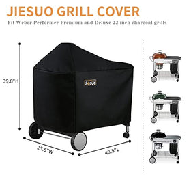 JIESUO grill cover on Weber Performer 22-inch side view shields grill from wind