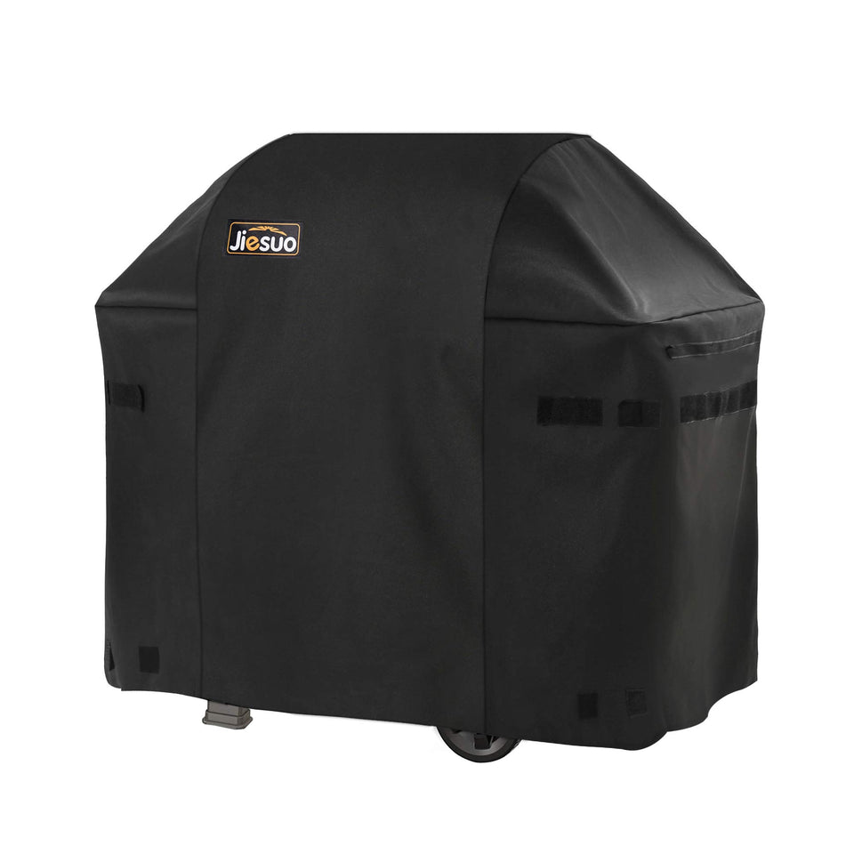 JIESUO grill cover on Weber Spirit-310 protects the grill from rain and sun.