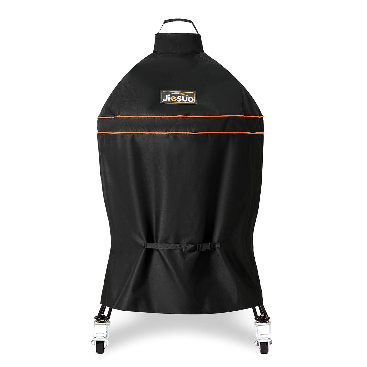 Jiesuo Kamado Joe Classic cover front view with secure buckle strap for wind protection.